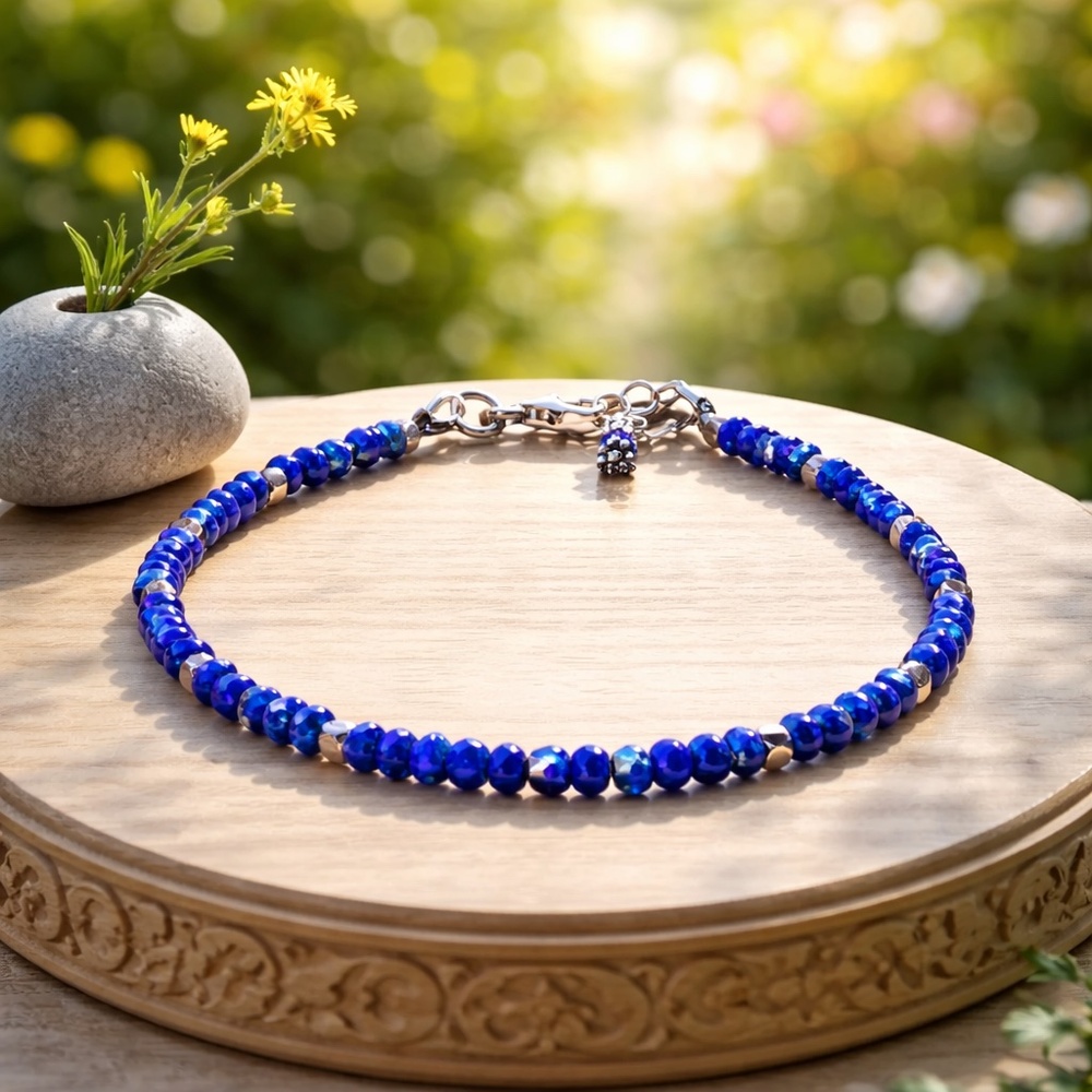 Natural Lapis Lazuli Bracelet Handmade 14k Rose Gold Filled December Birthstone